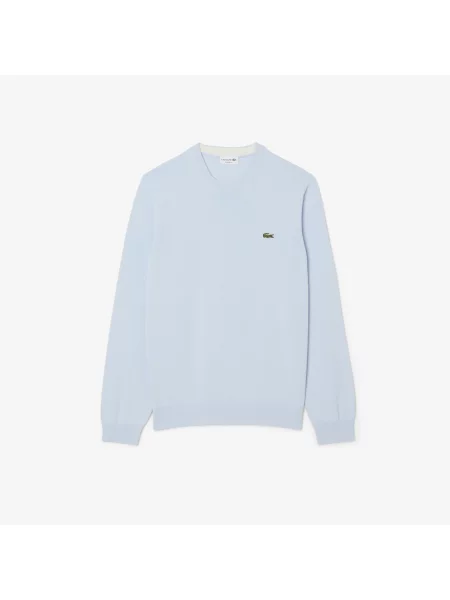 Lacoste Jednokolorowy Sweter Z Okrągłym Dekoltem niebieski