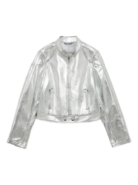 Pikowana kurtka skórzana Ermanno Firenze srebrna