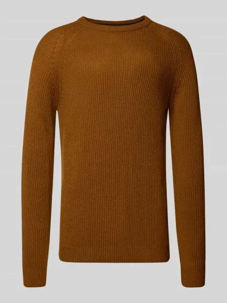 Sweter z dzianiny z okrągłym dekoltem model ‘PANNEL’ Jack & Jones beżowy