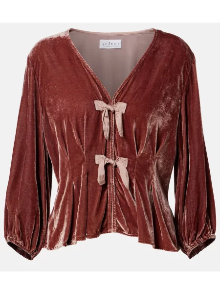 Top Velvet cu funde de catifea roz