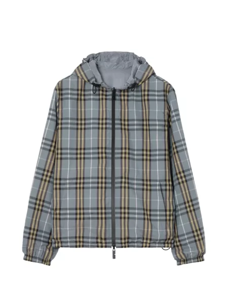 Geacă Burberry în carouri cu glugă albastru