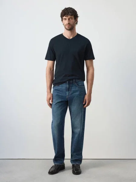 Koszulka slim fit Mężczyzna S MANGO MAN granatowy