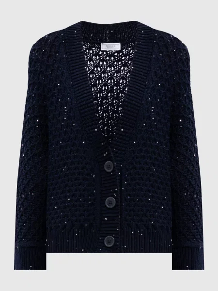 Кардиган з вовни з паєтками Peserico синій