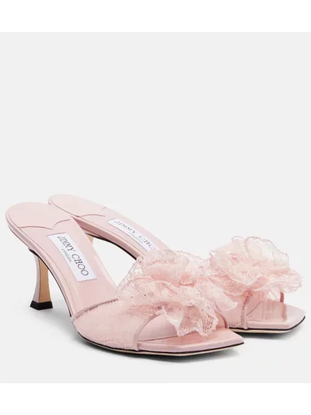 Mules Jimmy Choo s cvetličnim vzorcem s čipko roza