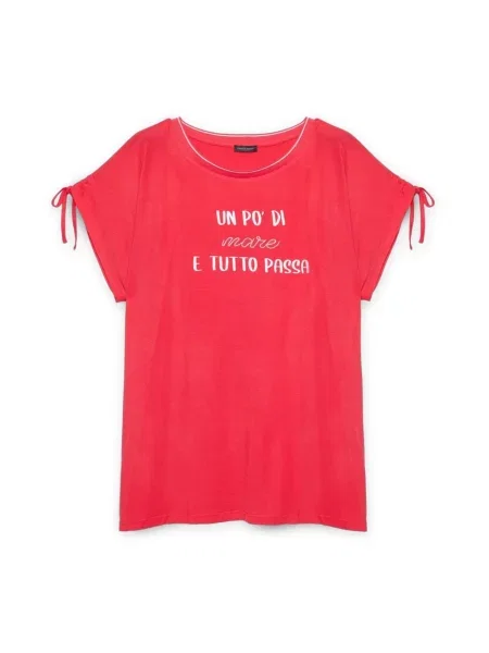 Haftowana lniana koszulka Fiorella Rubino czerwona