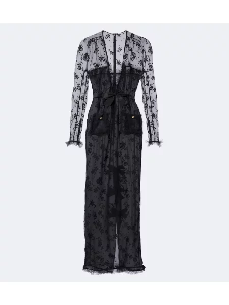 Rochie maxi Alessandra Rich cu funde din dantelă negru