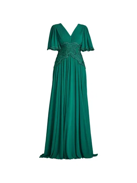 Rochie Tadashi Shoji cu broderie verde
