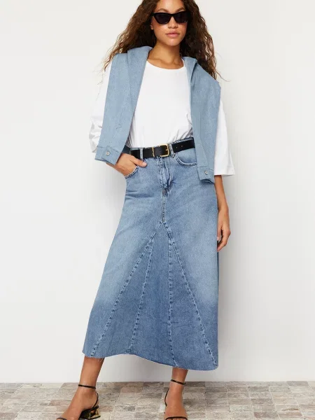 Spódnica jeansowa Trendyol z wysoką talią niebieska