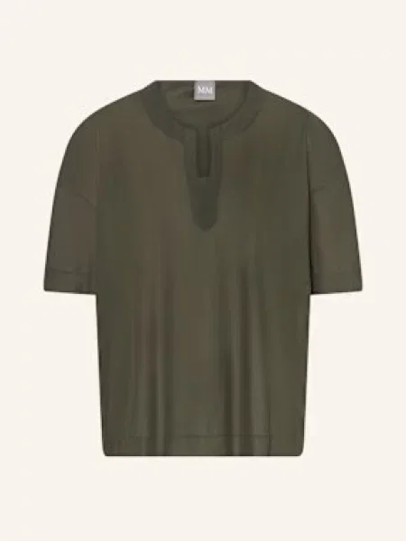Lniana bluzka Mm z dekoltem w serek z krótkim rękawem zielona