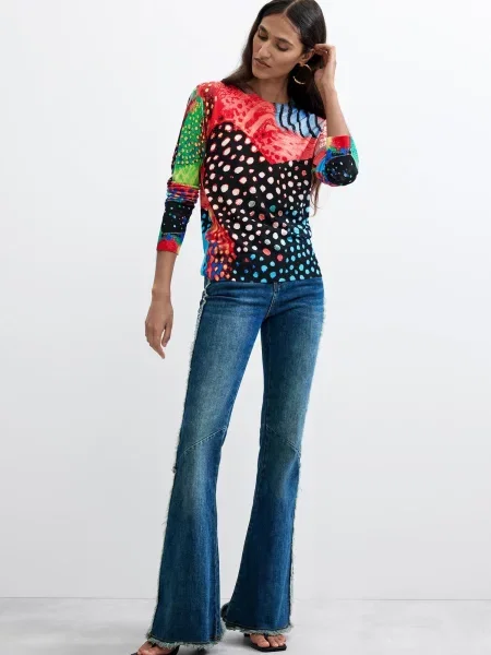 Desigual Pulover albastru deschis / verde iarbă / portocaliu somon negru