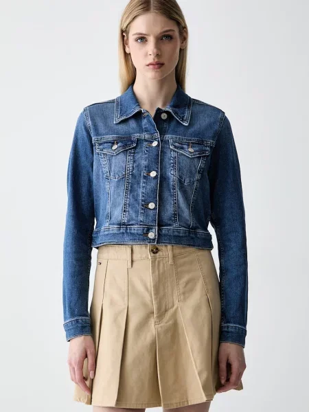 Tommy Jeans geacă de tranziție pentru femei din denim albastru