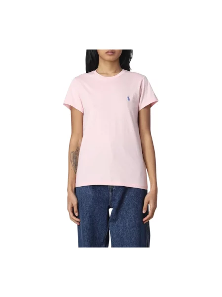 T-shirt z wyhaftowanym logo i okrągłym dekoltem Ralph Lauren różowa