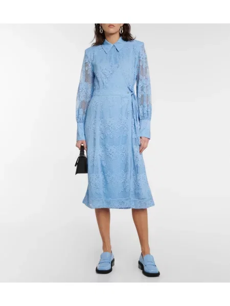 Rochie tip cămașă Ganni din dantelă de costum albastru