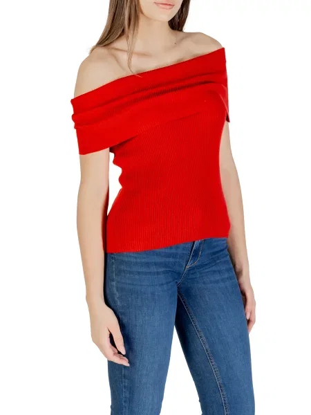 Sweter Only z dekoltem w łódkę czerwony