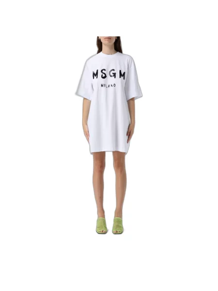 Sukienka koszulowa Msgm z nadrukiem biała