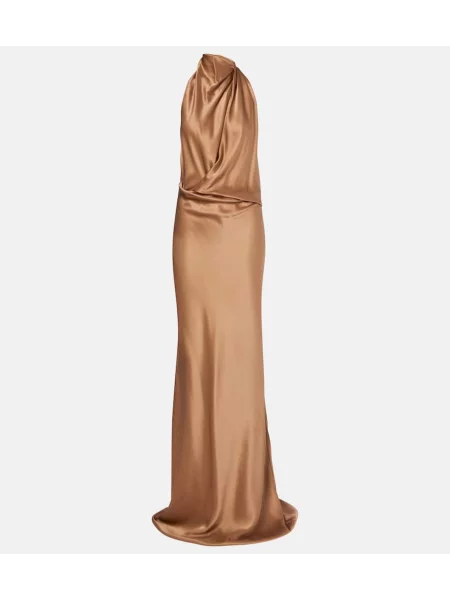 Rochie The Sei din satin cu gât halter maro