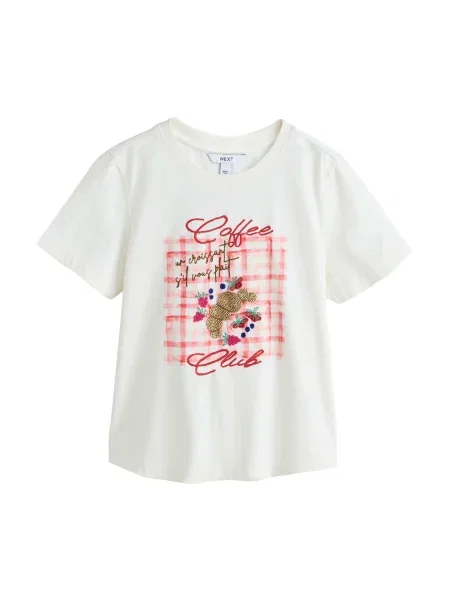 Next Tricou Coffee Club ecru / auriu / roz roșu