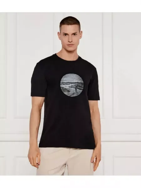 BOSS GREEN Tricou Graphic Heritage | stretch negru