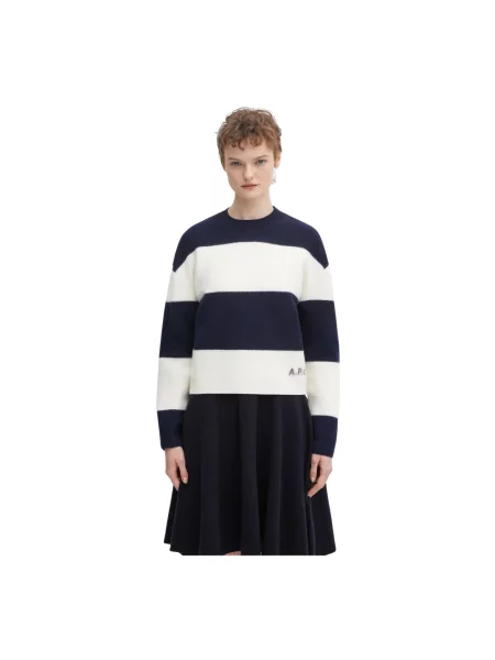 Sweter A.p.c. wełniany w paski z paskiem niebieski