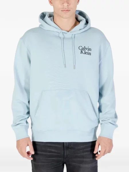 Majica s kapuljačom Calvin Klein s printom s vezicama plava