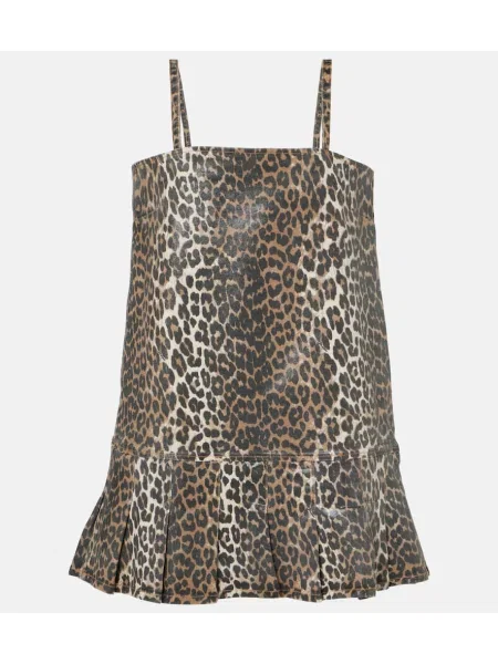 Rochie din denim Ganni cu imagine cu model leopard maro