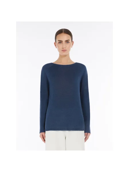 Lniany sweter Max Mara z długim rękawem niebieski