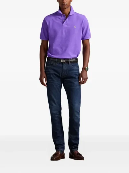 Kratak samt polo majica Polo Ralph Lauren s vezom crna