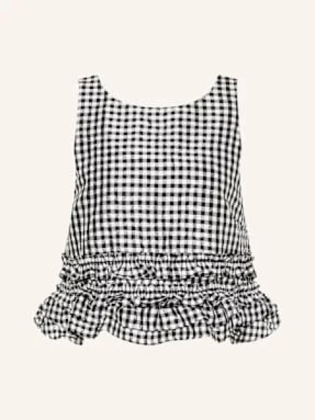 Top Ganni bez rękawów z falbankami biały