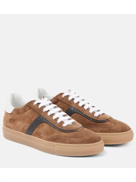 Sneakerși Brunello Cucinelli din piele de căprioară maro