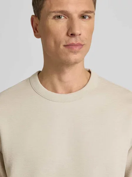 T-shirt z okrągłym dekoltem model ‘CRINKLE CREPE SPACER’ Ck Calvin Klein beżowa