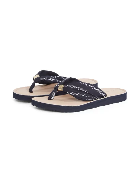 Dámske žabky Tommy Hilfiger Chain Print Elevated Sandal space blue modrá