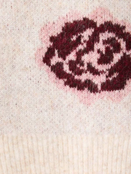 Sweter z dzianiny z motywem kwiatów Dzieci lata MANGO KIDS beżowy