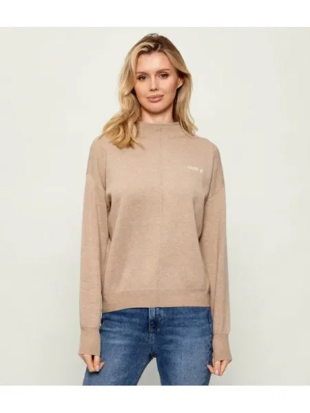 Pulover Guess Active cu guler înalt bej