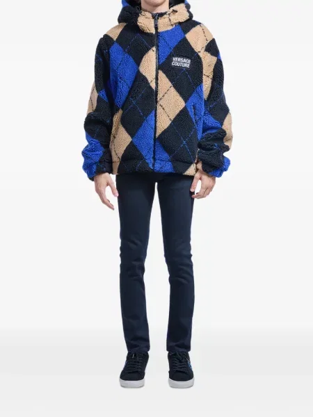 Geacă de blugi Versace Jeans Couture cu glugă cu model argyle albastru
