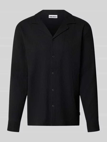 Koszula z długim rękawem o kroju regular fit w plisowanym wyglądzie Review czarna
