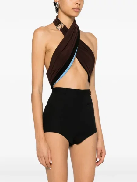 Top Coperni cu gât halter maro