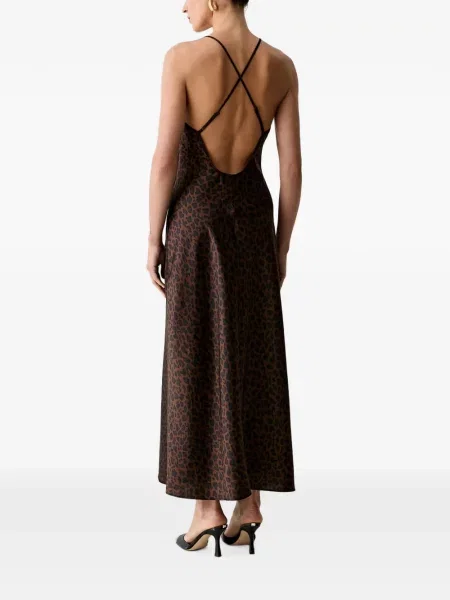 Rochie maxi Morgan cu imagine cu model leopard cu spatele deschis maro