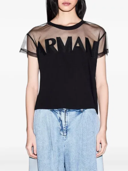 Tylové tričko Armani Exchange s autogramem černé