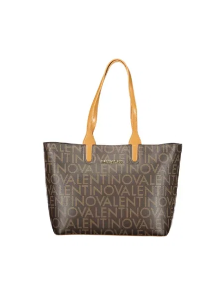 Lniana torebka skórzana Valentino By Mario Valentino elegancka brązowa