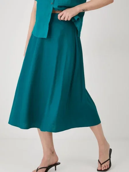 Льняна спідниця Medicine midi розкльошена зелений
