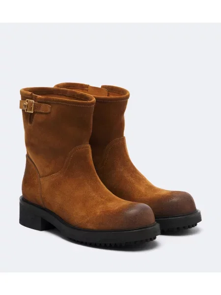 Cizme scurte Versace din piele de căprioară maro