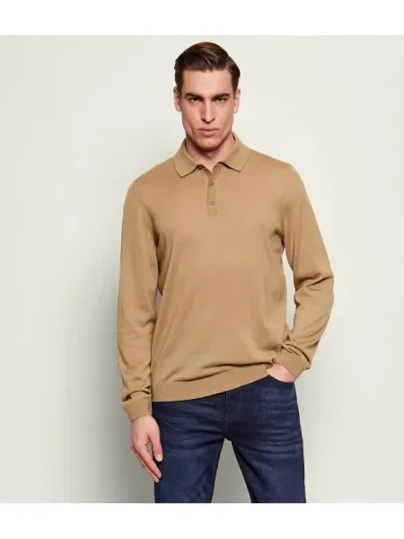 BOSS BLACK De lână polo Lancione negru