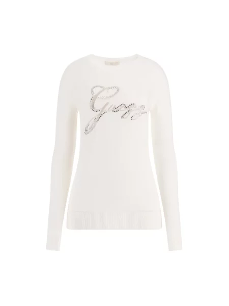 Dzianinowy sweter Guess beżowy