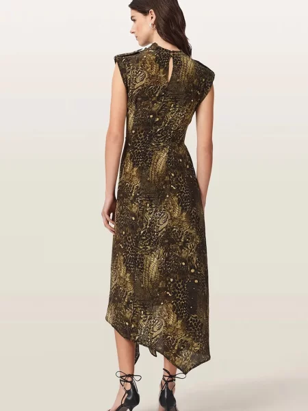 AllSaints rochie asimetrică din vâscoză PERSIA verde