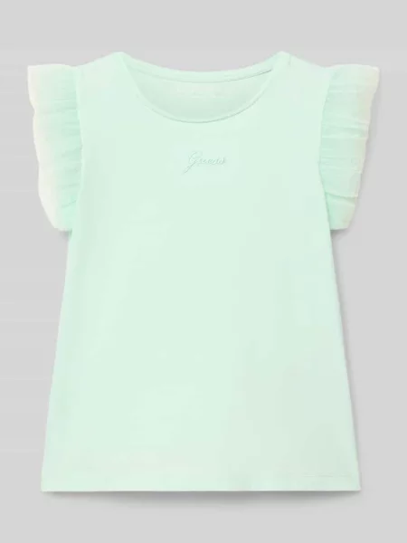 T-shirt z haftowanym logo i dekoltem w stylu crew neck Guess miętowa