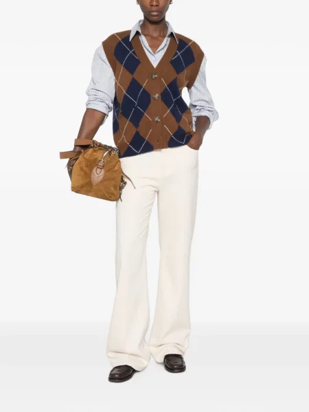 Vestă Beyou tricotate cu model argyle maro