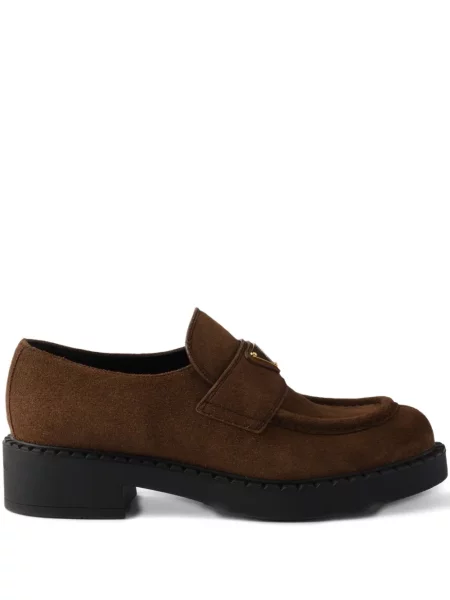 Pantofi loafer Prada din piele de căprioară maro