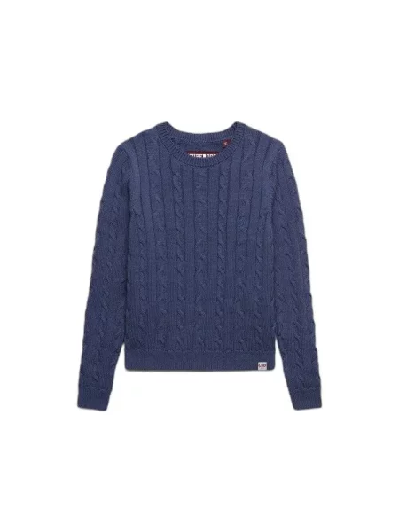 Sweter kobiecy w splot warkoczowy Superdry Essentials SD&CO niebieski