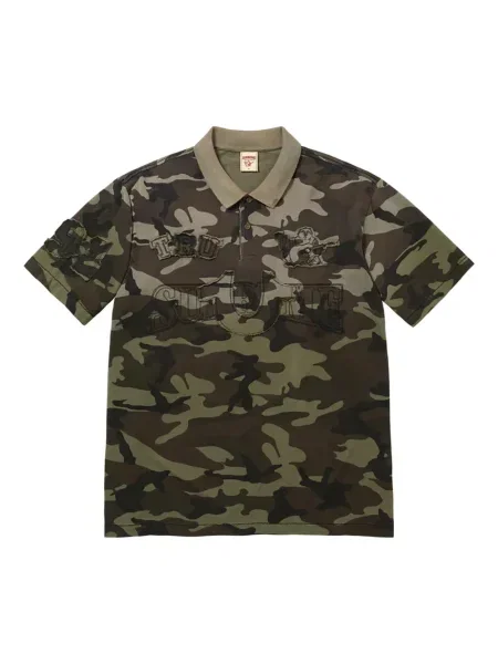 Tricou polo Supreme cu model camuflaj verde