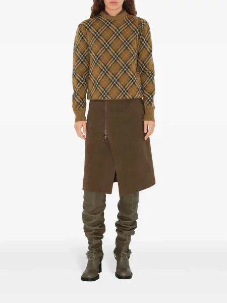 Sweter Burberry wełniany w kratkę brązowy